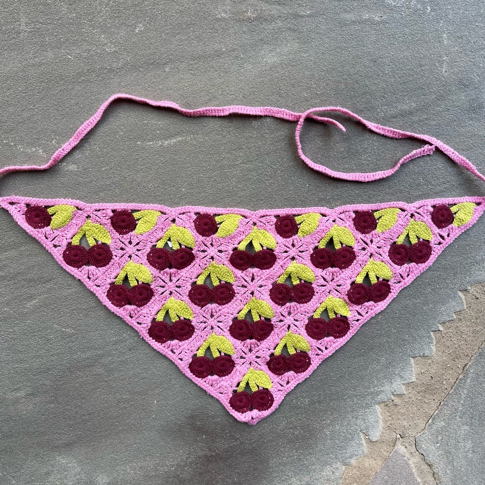 New! Urban Outfitters-Icon Crochet Hair Scarf In Pink - Picture 5 of 6